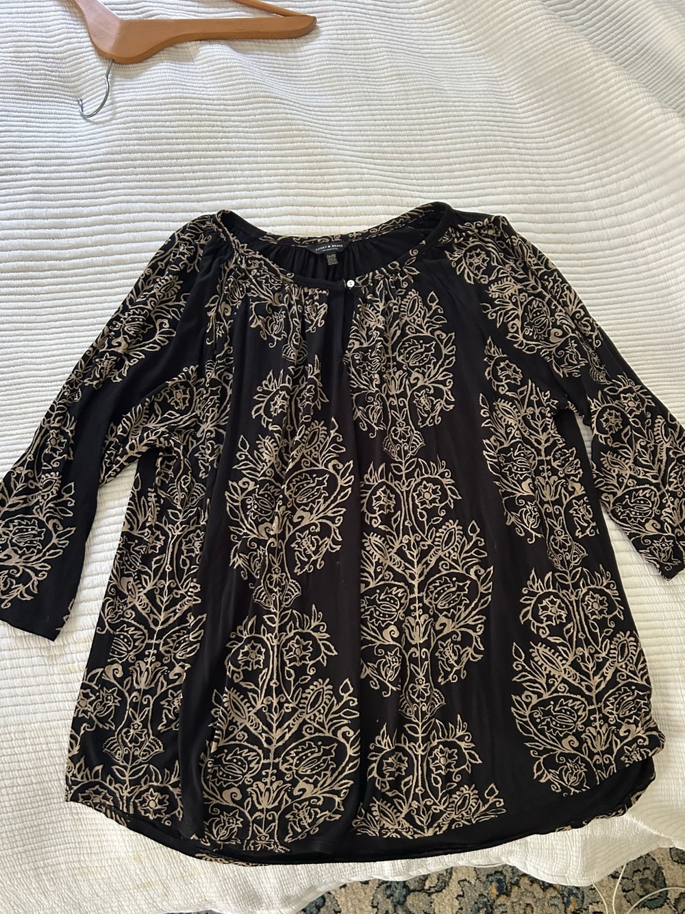 Lucky Brand Black Tunic with Beige Floral Embroidery